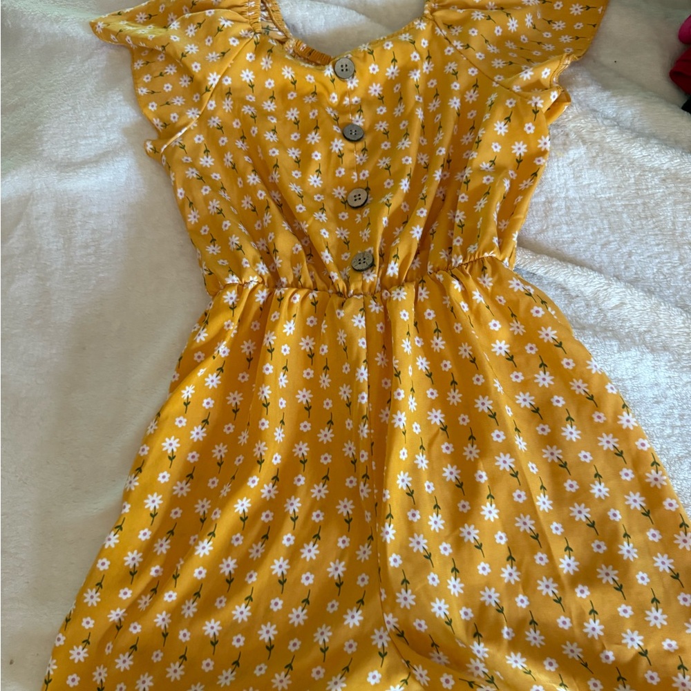 Yellow Ruffled Buttoned romper with Flutter Sleeves